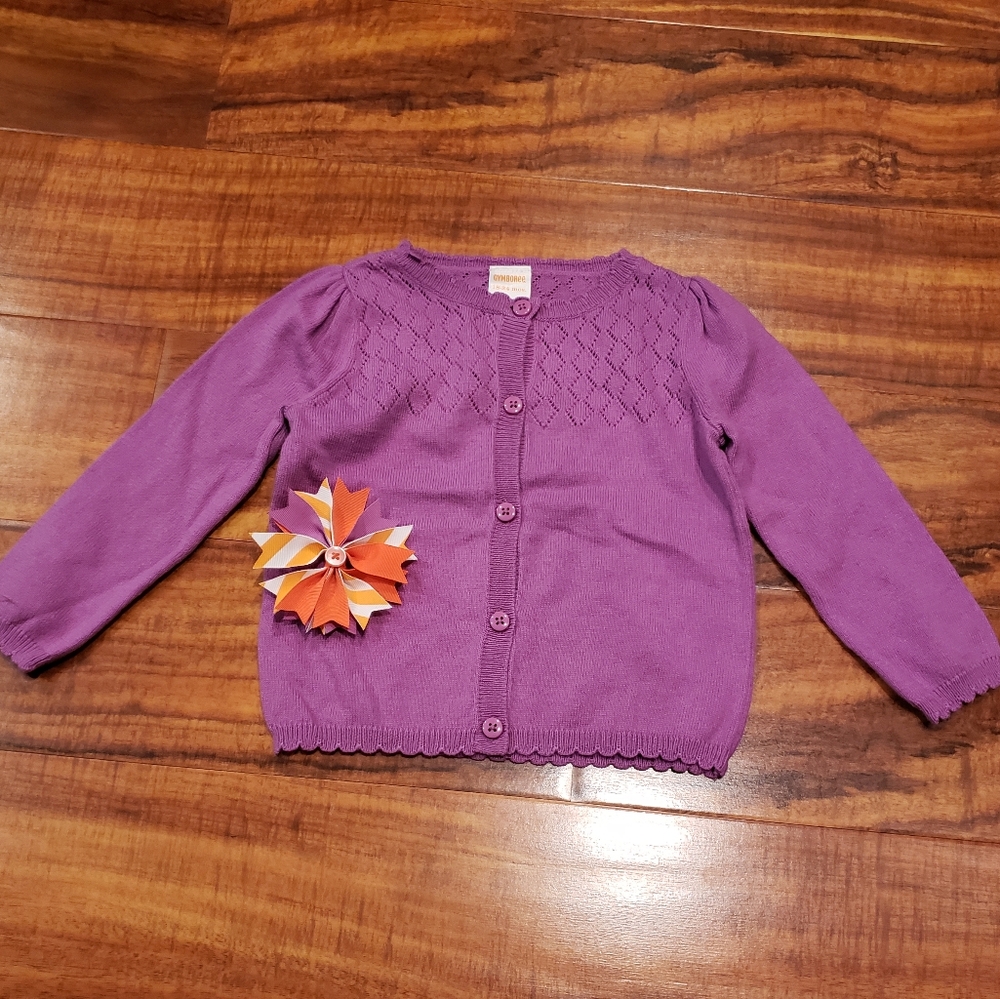 Gymboree NWT 18-24 months purple pointelle sweater, matching pinwheel barrette